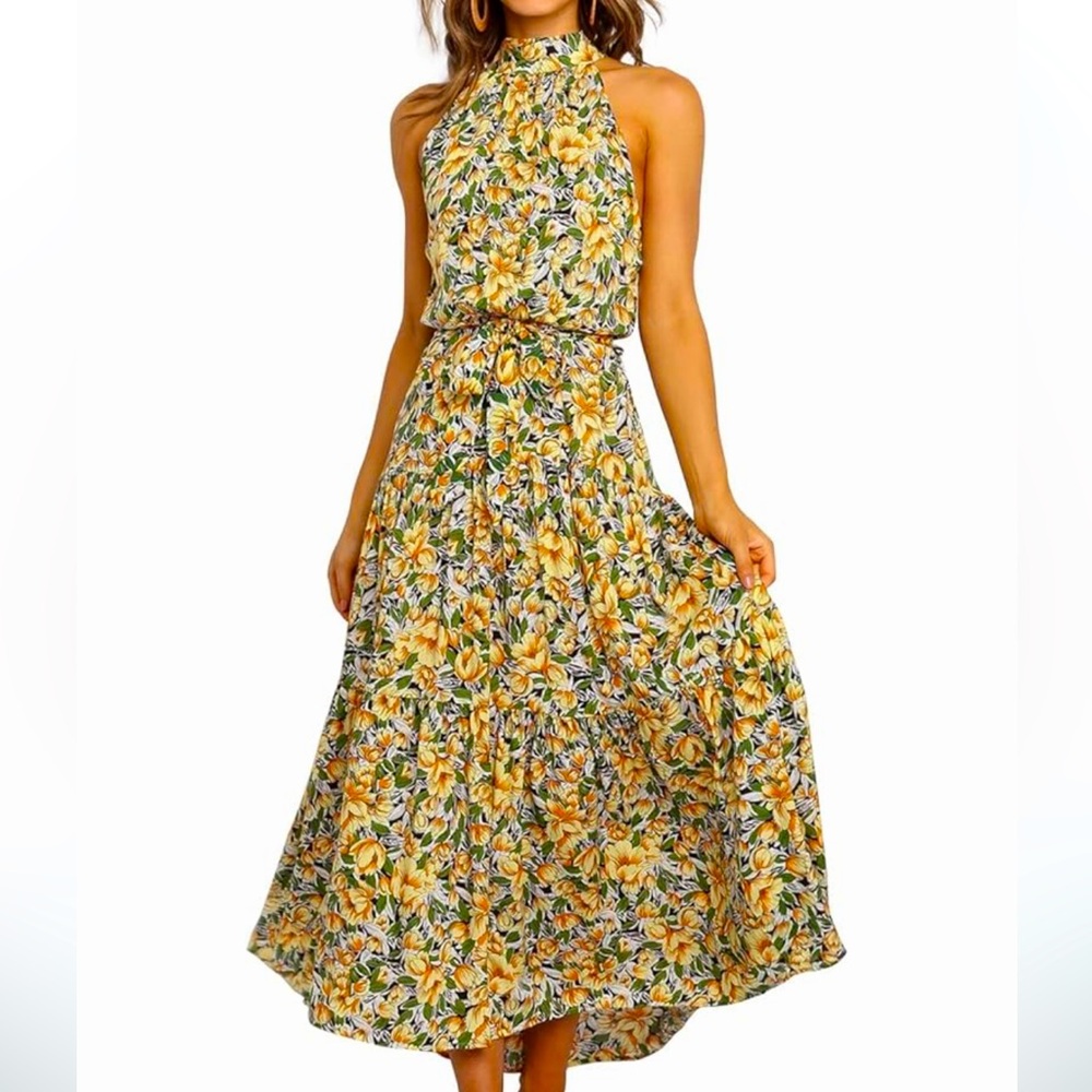 STYLISH FLORAL HALTER MIDI DRESS, like new
